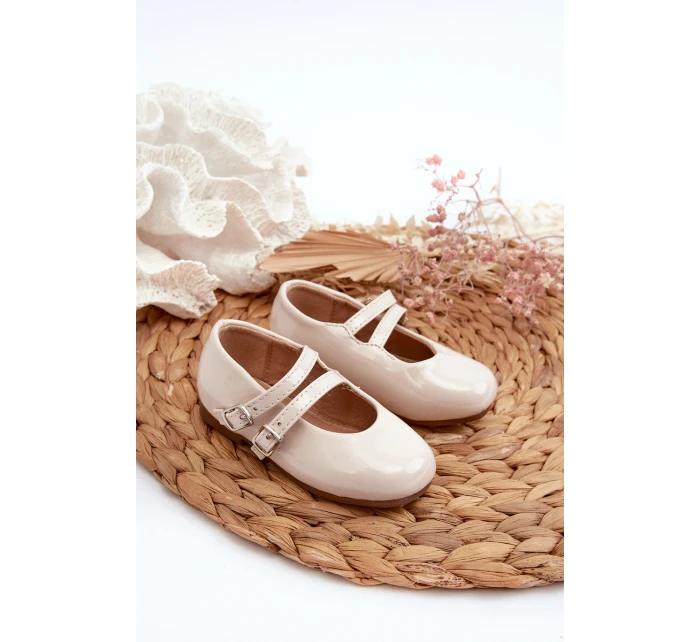 Lakierowane Balerinki Dziecięce Z Paseczkami Beżowe Margenis