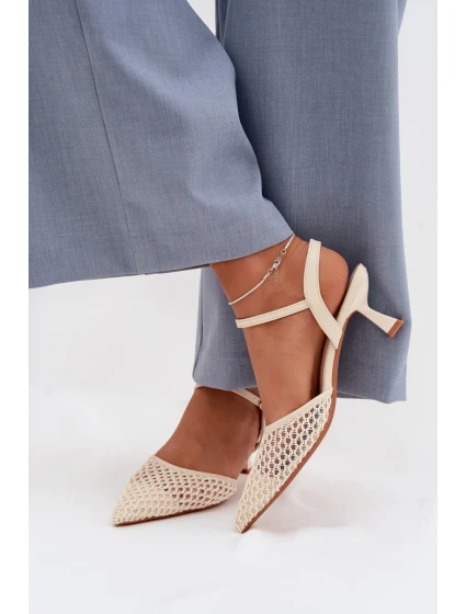 Dámské sandály na podpatku s síťkou světle béžové Brilora