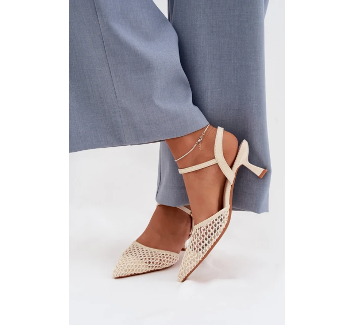 Dámské sandály na podpatku s síťkou světle béžové Brilora