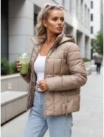Kurtka damska pikowana z kapturem beżowa model 22010044 - FashionStreet