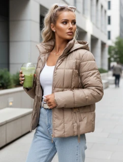 Dámska prešívaná bunda s kapucňou béžová FashionStreet TY5585