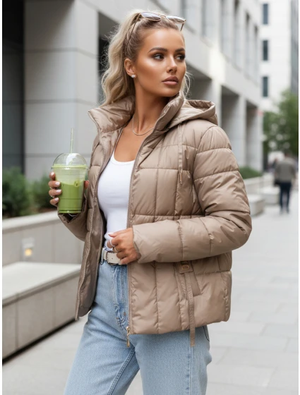 Kurtka damska pikowana z kapturem beżowa model 22010044 - FashionStreet