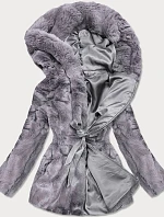 Dámska šedá bunda - kožúšok s kapucňou (BR9743-9)