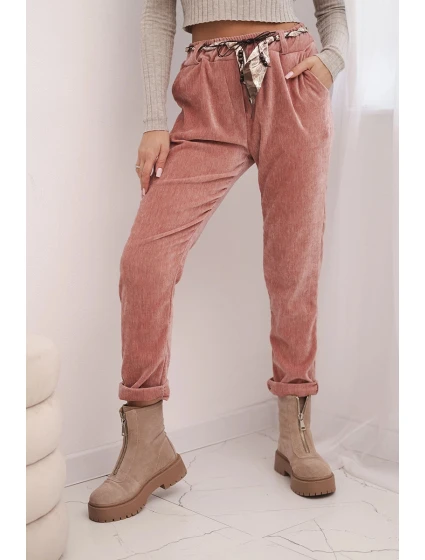 Dámské kalhoty z viskózy s model 21774717 pásem tmavě růžové - K-Fashion