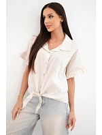 Dámská bavlněná košile model 22207099 s květinovou výšivkou béžová - K-Fashion