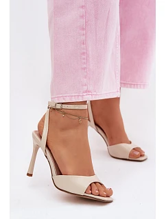 Dámské sandály na podpatku z umělé kůže béžové model 22107023 - Boto