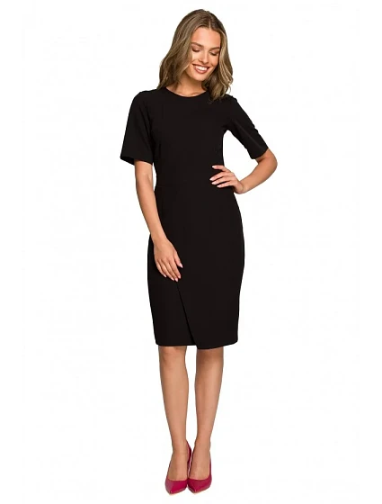 model 18004573 Plášťové šaty s dvojitým předním dílem černé - STYLOVE model 18004573 Plášťové šaty s dvojitým předním dílem černé - STYLOVE