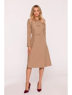 S413 Šaty s mašľami - béžové