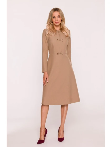 S413 Šaty s mašľami - béžové