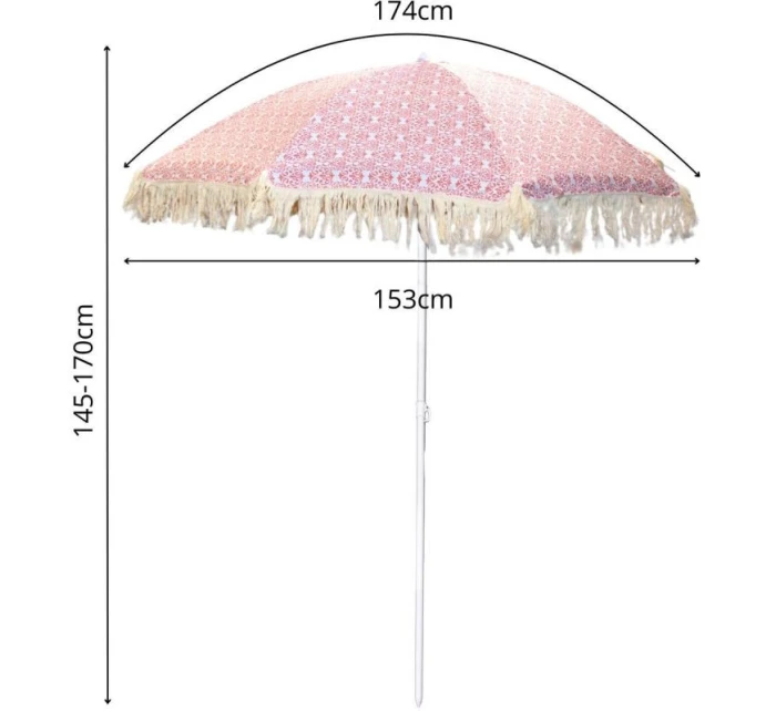PLÁŽOVÝ A ZÁHRADNÝ SLNEČNÍK SO STRAPCAMI 174 CM ČERVENÝ