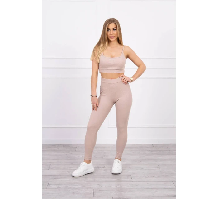 Súprava s blúzkou s rebrovaním béžová Súprava s blúzkou s rebrovaním béžová