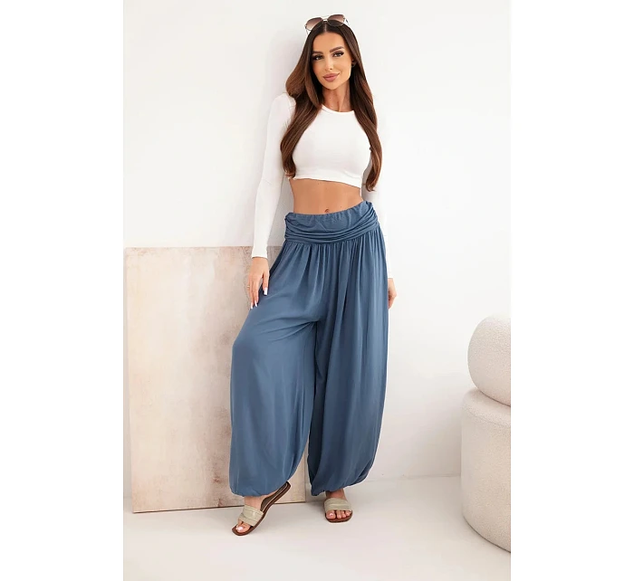 Dámske viskózové nohavice so širokými nohavicami a džínsovým vzorom