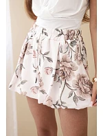 Dámske viskózové šortky s kvetinovou potlačou a viazaním v páse