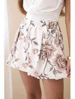 Dámske viskózové šortky s kvetinovou potlačou a viazaním v páse