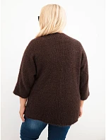 Dámský svetr Plus Size s kapsami bez zapínání hnědý Dámský svetr Plus Size s kapsami bez zapínání hnědý