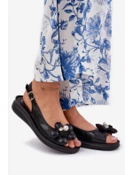 Sandały Damskie Z Ozdobnym Kwiatkiem Czarne Divonne Sandały Damskie Z Ozdobnym Kwiatkiem Czarne Divonne