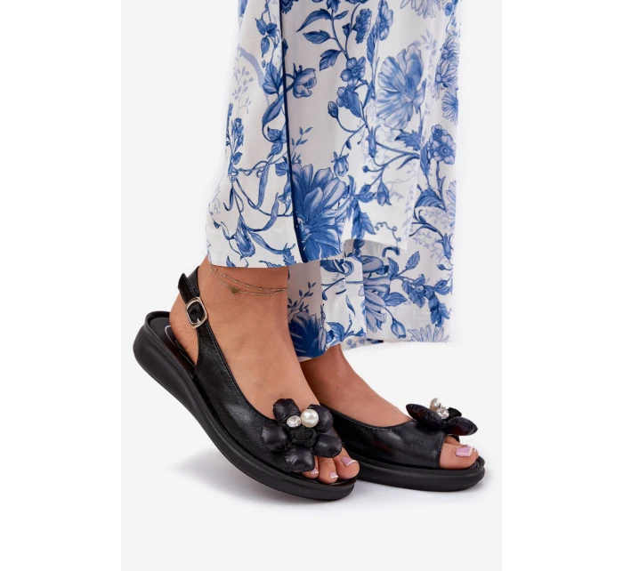 Sandały Damskie Z Ozdobnym Kwiatkiem Czarne Divonne Sandały Damskie Z Ozdobnym Kwiatkiem Czarne Divonne