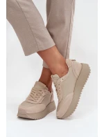 Kožené dámské tenisky na platformě model 21710468 béžové - Artiker
