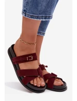 Dámské pantofle s pásky a zlatým přezkou Bordó model 21954639 - Boto