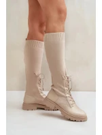 Dámske čižmy s ponožkovým zvrškom 68129 Light beige - CM Paris