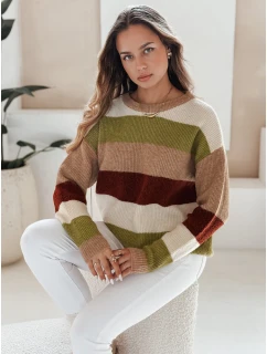 Dámský pruhovaný svetr camel green Dstreet model 21991068 - FashionStreet