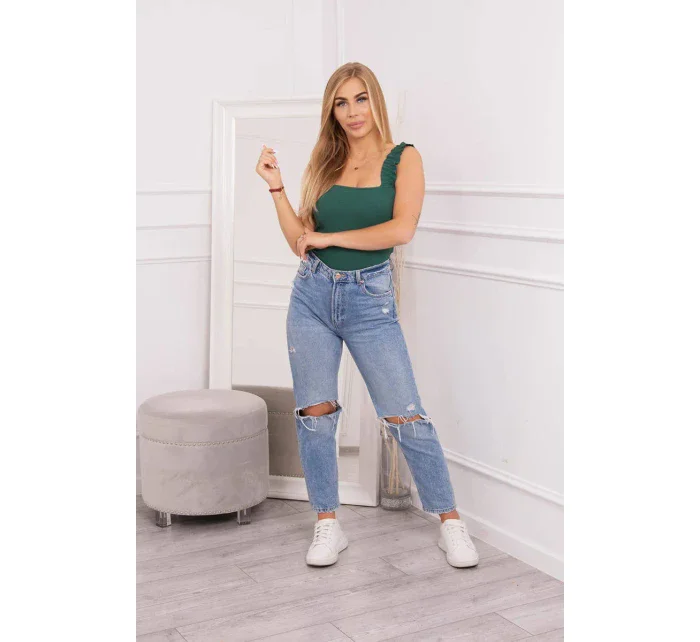 Halenka bez ramínek s volánky zelená Halenka bez ramínek s volánky zelená