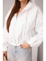 Dámská prošívaná bunda s kapucí a ozdobným květinovým model 21998374 bílá - K-Fashion