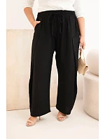 Dámské bavlněné kalhoty Plus Size s gumou v pase černé Dámské bavlněné kalhoty Plus Size s gumou v pase černé