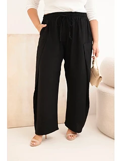 Dámské bavlněné kalhoty Plus Size s gumou v pase černé