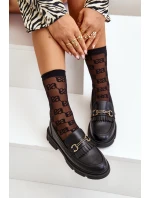 Mokasyny Damskie Z Ozdobą Eko Skórzane Czarne Tialorae