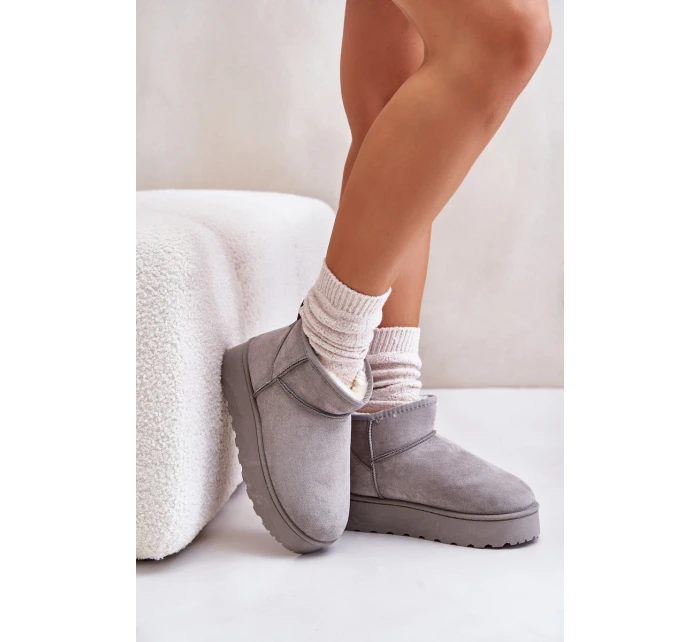 Dámské Sněhule Na Platformě Zateplené Kožíškem Šedé model 21672076 - Boto