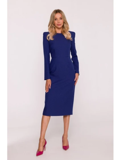 model 21319039 Tužkové šaty s ozdobnými rameny modré - STYLOVE model 21319039 Tužkové šaty s ozdobnými rameny modré - STYLOVE