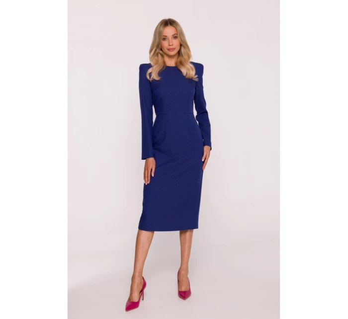 model 21319039 Tužkové šaty s ozdobnými rameny modré - STYLOVE model 21319039 Tužkové šaty s ozdobnými rameny modré - STYLOVE