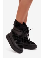 Dámske snežnice na platforme s kožušinou a šnurovaním Marinna - čierne Dámske snežnice na platforme s kožušinou a šnurovaním Marinna - čierne