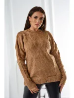 Svetr model 18970329 přes hlavu s módní vazbou Velbloud - K-Fashion