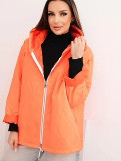 Dámska jarná prešívaná bunda s kapucňou a zipsom oranžová