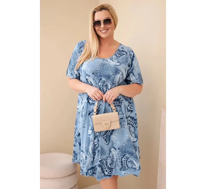 Dámske plus veľkosť viskózové šaty s krátkymi rukávmi a džínsami so vzorom Paisley