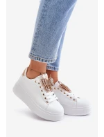 Sneakersy Damskie Na Platformie Z Motylem Biało-Złote Naritevia Sneakersy Damskie Na Platformie Z Motylem Biało-Złote Naritevia