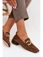 Dámské mokasíny z přírodního semiše zlatý detail D&A CR61-3115 hnědé