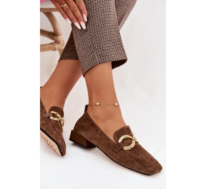 Dámské mokasíny z přírodního semiše zlatý detail D&A CR61-3115 hnědé