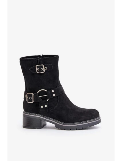 Dámske členkové topánky na nízkom podpätku s prackami Black Zudra
