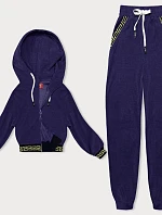 Pruhovaná tepláková súprava s ozdobným rebrovaním slivka (AMG-345A)