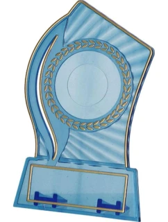 Plastová trofej - transparentná zlatá s priestorom na vložku 25/40 mm a plaketu 56 mmX18 mm T-M