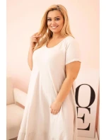 Dámské šaty plus size s krátkým rukávem a volánem z lehké viskózy béžová