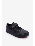 Skórzane Dziecięce Trampki Na Rzep Czarne Delmara