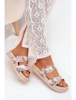 Wzorzyste Klapki Damskie Na Platformie Beżowe Sorina