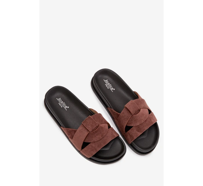 Dámské pantofle Eko semiš s pásky tmavě hnědé Marivessa