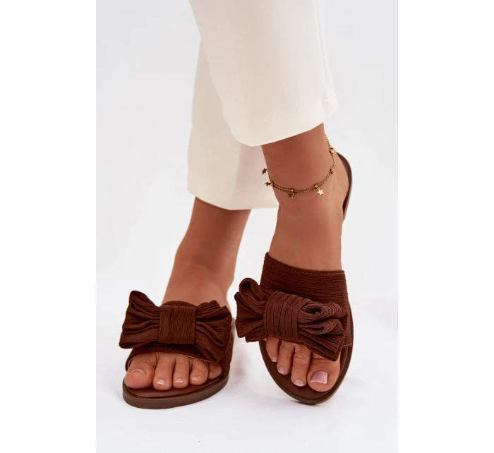 Dámské ploché sandály s mašlí Hnědé Amivelle