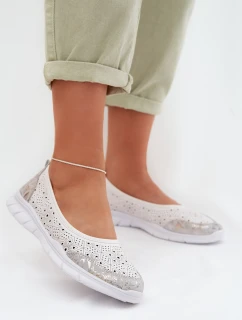 Kožené Ažurové Baleríny model 22027780 Bílé - S.Barski
