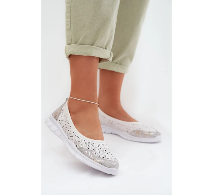 Kožené Ažurové Baleríny S.Barski GR61-5973 Bílé